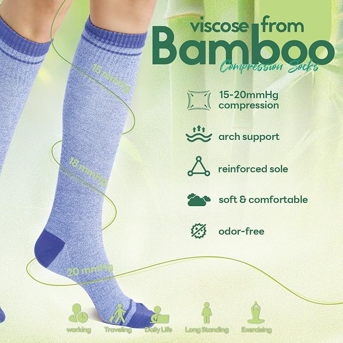 Compression Socks Women & Men, 15-20 mmHg Bamboo Viscose Knee High Soft Support - Image 5