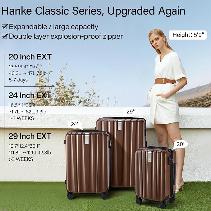 Hanke 24 Inch Expandable Checked Luggage Lightweight PC Hard Case Luggage - Image 2