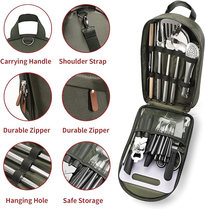 Portable Camping Kitchen Utensil Set-27 Piece Cookware Kit, Stainless Steel - Image 2