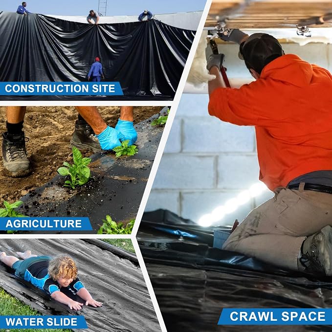 Black Plastic Sheeting, 10 Mil 10' x 100', Crawl Space Vapor Barrier, Vapor - Image 8