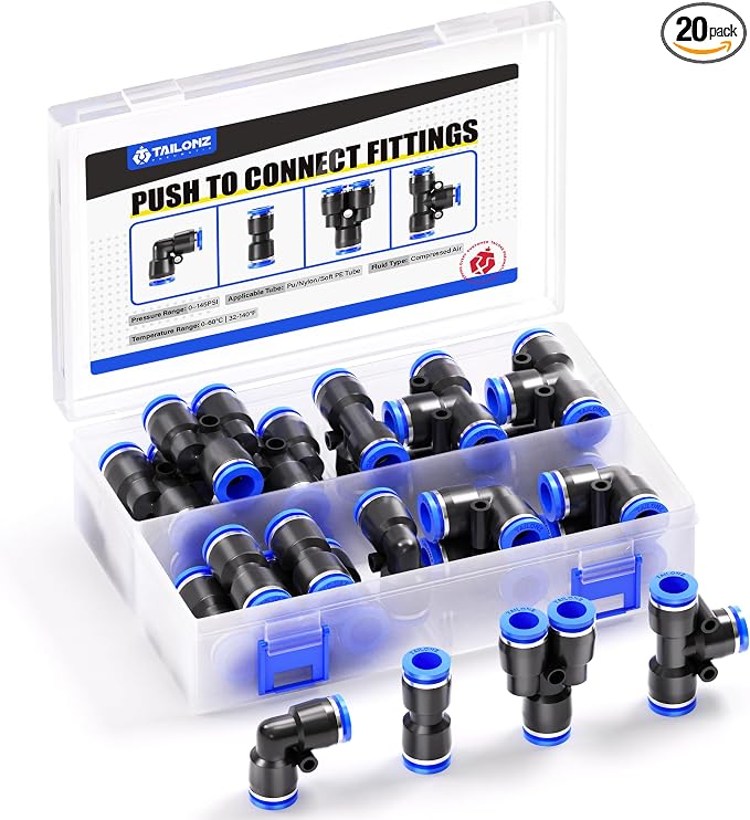 TAILONZ PNEUMATIC 1/2 Inch od Push to Connect Fittings Pneumatic Fittings kit 5 by TAILONZPNEUMATIC