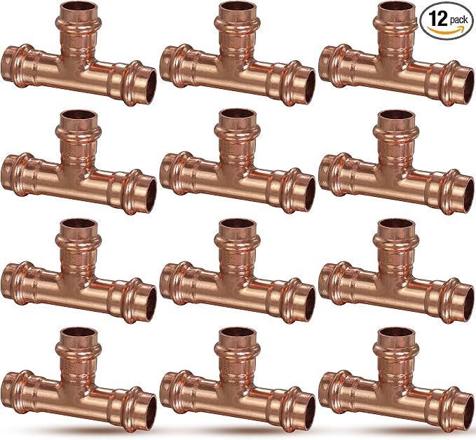 Copper Press Fittings 1/2 Inch Copper Press Tee Coupling 12PK, Zero Lead | by JIANBENKJ