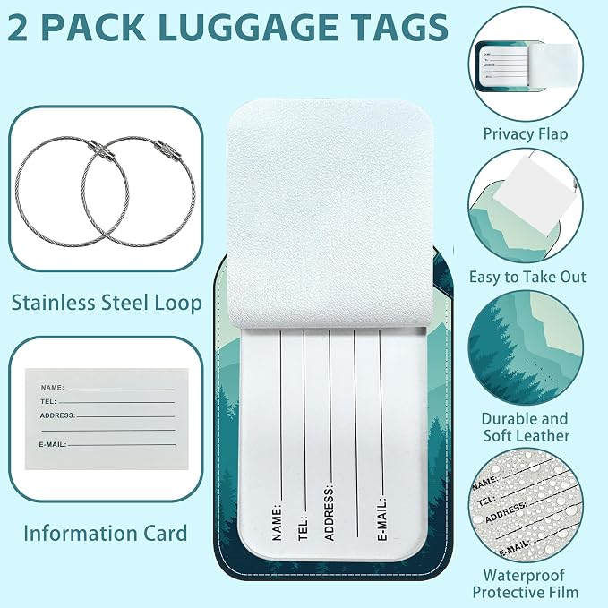 Misty Forest Luggage Tag for Suitcase Set of 2 PU Leather Cute Luggage Tags - Image 2