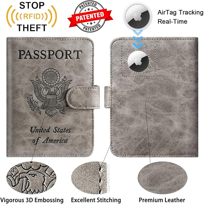 Airtag Passport Holder Cover Wallet RFID Blocking Leather Case Travel - Image 2