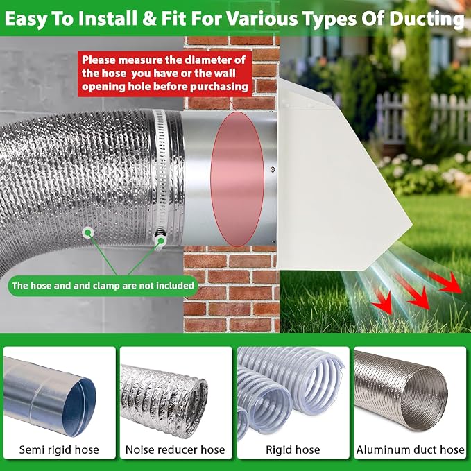 5 Inch Hooded Wall Vent with Screen and Damper, Dryer Vent Cover Outside - Image 6