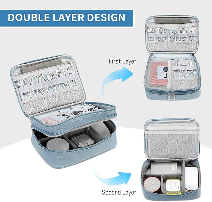 Lanola Electronic Organizer Travel Double Layer Cable Organizer Bag, Accessory - Image 3