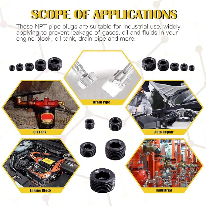 25Pcs NPT Plug Set Pipe Plug Assortment Kit 1/8" 1/4" 3/8" 1/2" 3/4" Carbon - Image 6