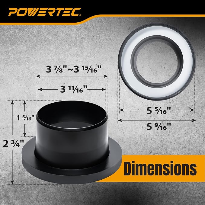 POWERTEC 4” Steel Ring Port Receiver, Magnetic Dust Collection Fitting - Image 6