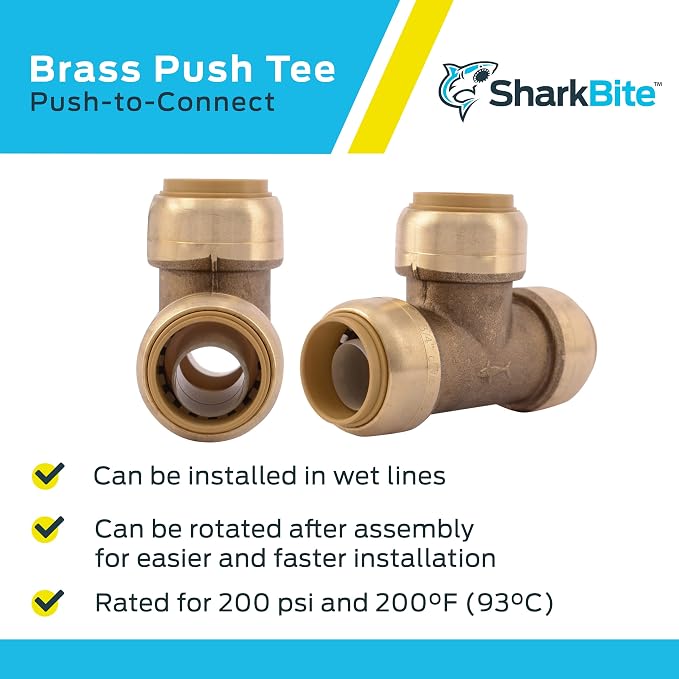 SharkBite 3/4 Inch Tee, Push to Connect Brass Plumbing Fitting, PEX Pipe - Image 4