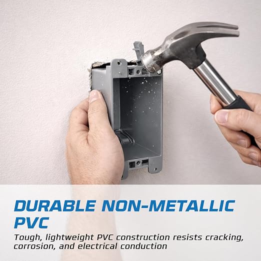 1-Gang Old Work Outlet Box, 20 Cu.in Single Gang PVC Electrical Box Swing Clamp - Image 5