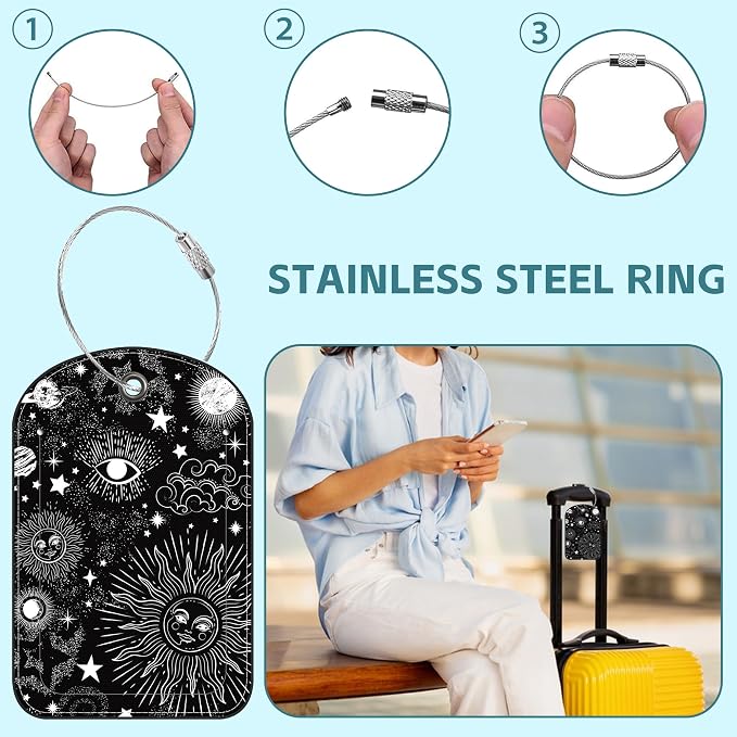 Sun Moon Luggage Tag for Suitcase Set of 2 PU Leather Cute Luggage Tags - Image 3