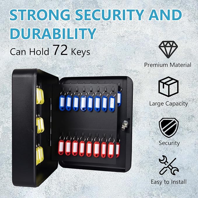 72 Position Key Cabinet with Combination Lock Wall Mount, with Colorful Key Tag - Image 5