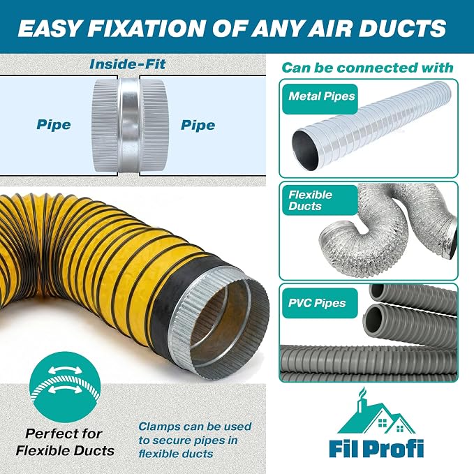 Inside-Fit. 4 Inch Diameter. Round Duct Coupling Sleeve, Galvanized Steel — - Image 2