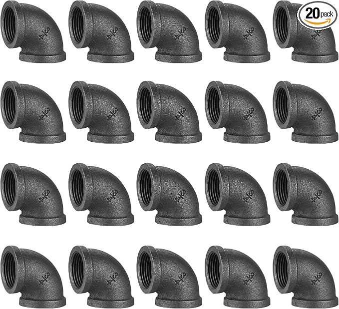 3/4" Pipe Fitting Elbow, 20 Pack DN20 Gray Threaded Cast Malleable Iron Elbow by HomeTZH