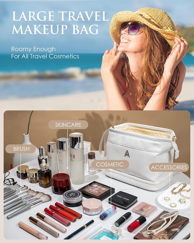 Women Gifts, Initial Makeup Bag, Personalized Double Layer Cosmetic Bag - Image 2