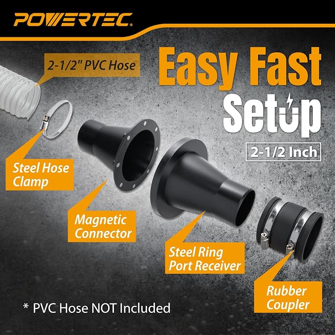 POWERTEC 4” to 2-1/2” Steel Ring Port Receiver, Magnetic Dust Collection Fitting - Image 7