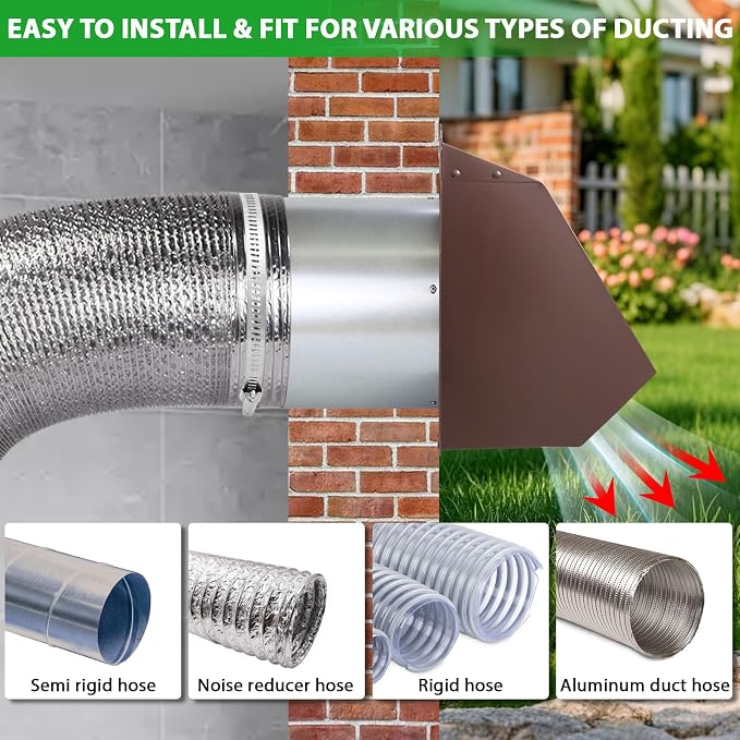7Inch Hooded Wall Vent with Screen and Damper, Galvanized Steel Exhaust Vent - Image 6