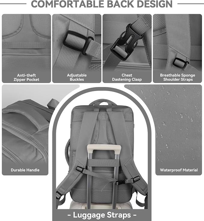 Carry On Backpack, 50L Extra Travel Laptop Backpack - Image 6
