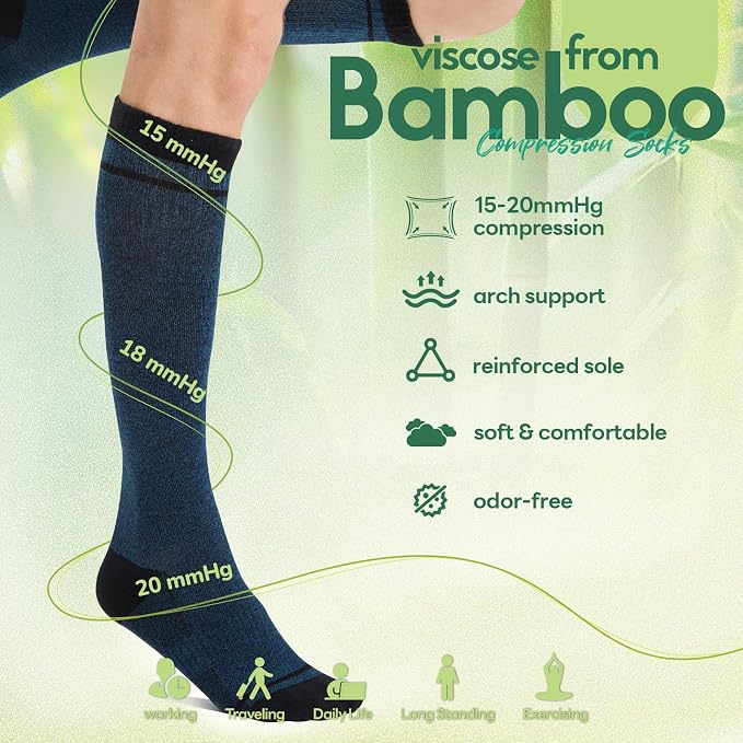 Compression Socks Women & Men, 15-20 mmHg Bamboo Viscose Knee High Soft Support - Image 5