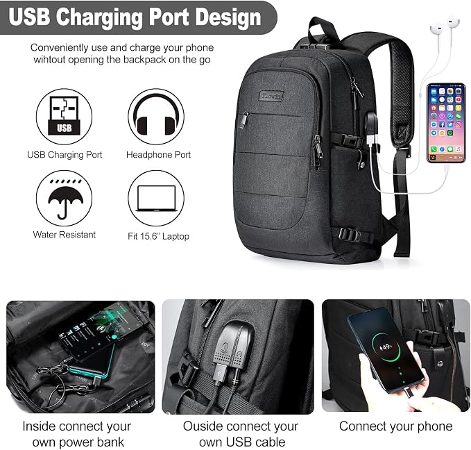 Tzowla Travel Laptop Backpack Water Resistant Anti-Theft Bag - Image 2