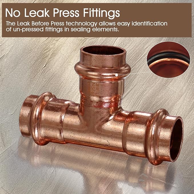 Copper Press Fittings Tee 3/4 Inch Copper Press Tee Coupling 6PK, Zero Lead | - Image 4