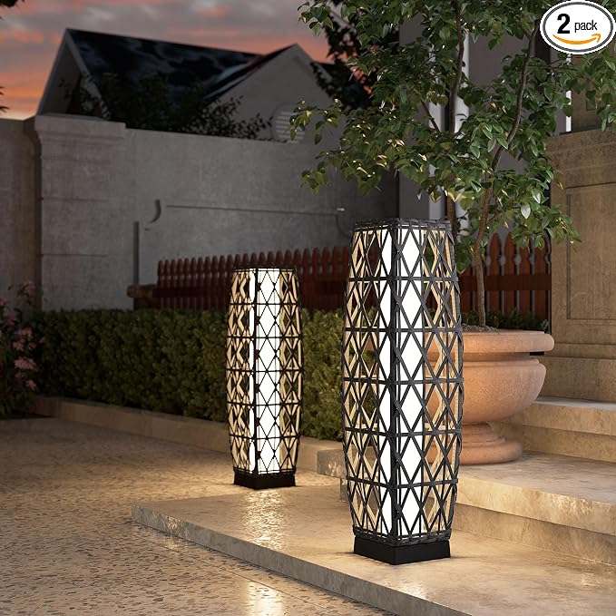 Grand patio 2-Piece Outdoor Solar-Powered Woven Wicker Lantern Floor Lamp by GrandPatio