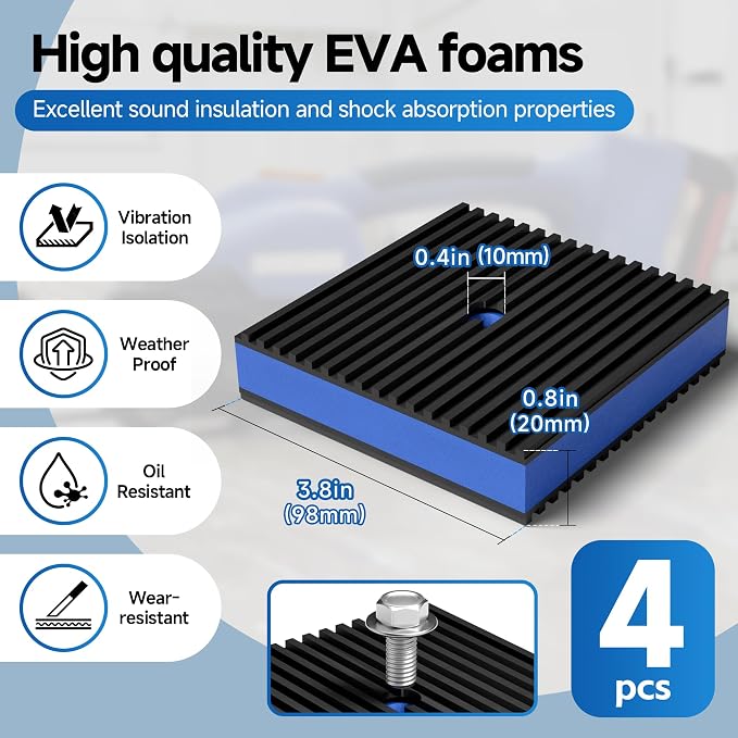 4 Pack 4 x 4 Inch Anti Vibration Pads, Rubber Isolation Pads | Anti Vibration - Image 2