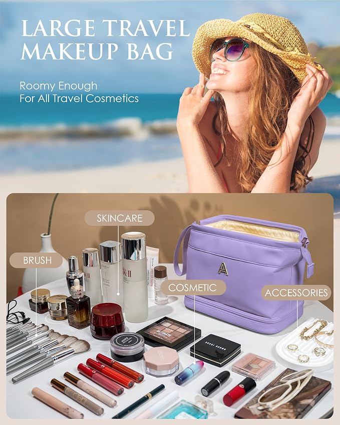 Initial Makeup Bag, Daughter Gifts, Personalized Double Layer Cosmetic Bag - Image 2