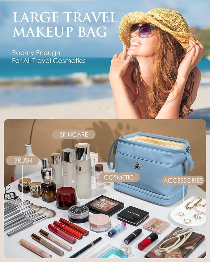Makeup Bag for Women, Personalized Double Layer Cosmetic Bag - Image 2