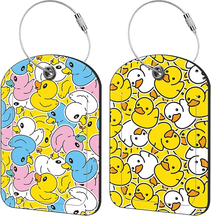 Rubber Duck Luggage Tag for Suitcase Set of 2 PU Leather Cute Luggage Tags by iapodiad