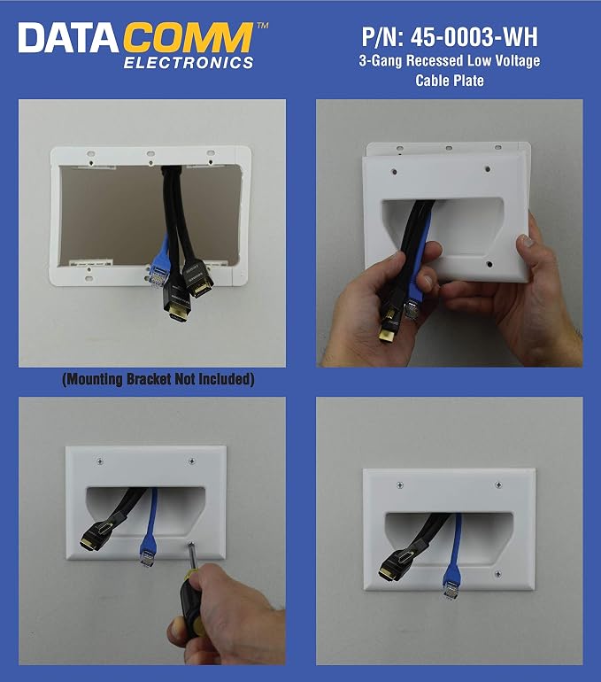 DataComm Electronics 45-0003-LA 3-Gang Recessed Low Voltage Cable Pass Through - Image 2