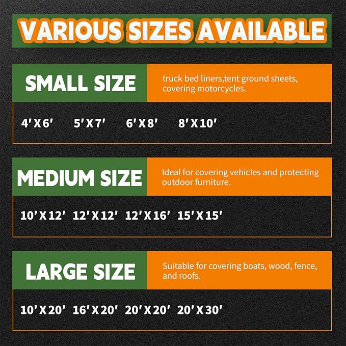 8x10 Feet Tarp Waterproof, 9Mil Thick, Finished Size Tarps, UV Resistant - Image 9