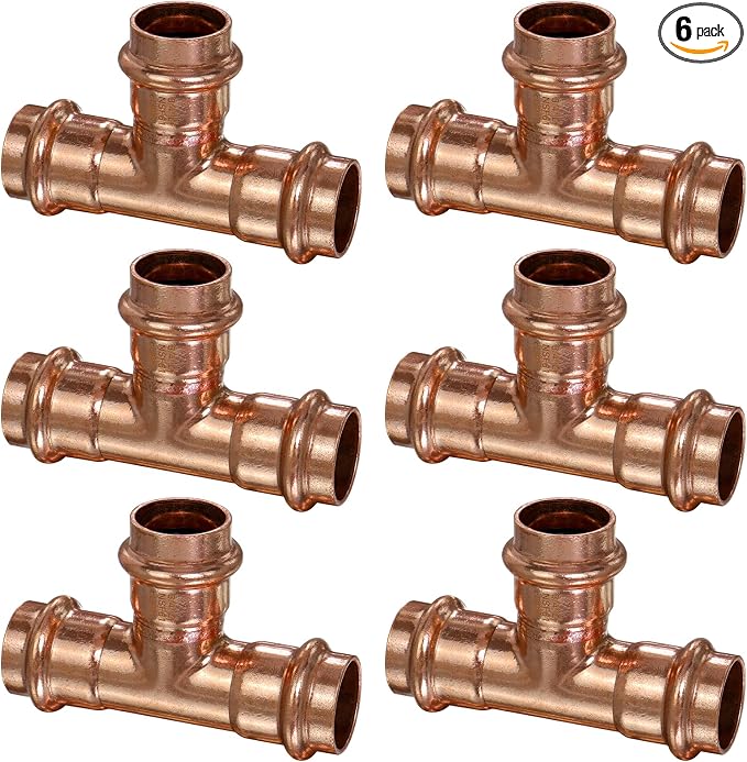 Copper Press Fittings Tee 3/4 Inch Copper Press Tee Coupling 6PK, Zero Lead | by JIANBENKJ