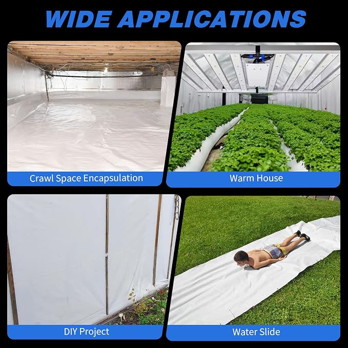 White Plastic Sheeting, 10 Mil 10' x 100', Crawl Space Vapor Barrier, Plastic - Image 7