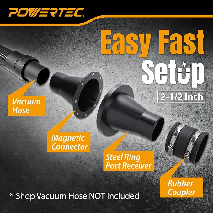 POWERTEC 4” to 2-1/2” Steel Ring Port Receiver, Magnetic Dust Collection Fitting - Image 2