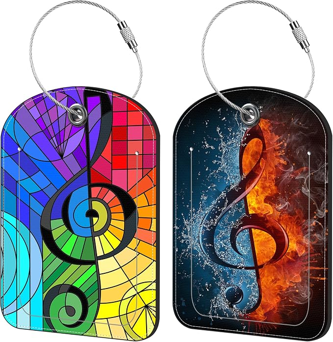 Treble Clef Luggage Tag for Suitcase Set of 2 PU Leather Cute Luggage Tags by iapodiad