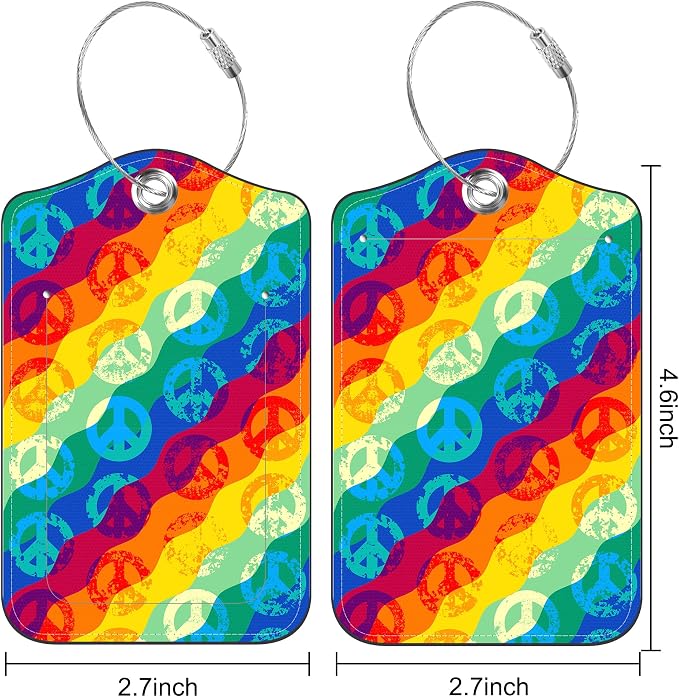 Set of 2 Luggage Tags for Suitcase Vintage Peace Signs Leather Baggage Tags Set - Image 2