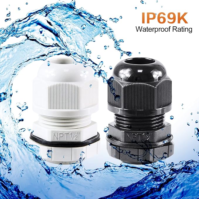 XHF 50 Pcs 1/2" IP68 Strain Relief Nylon Cord Grip Waterproof NPT Cable Glands - Image 6