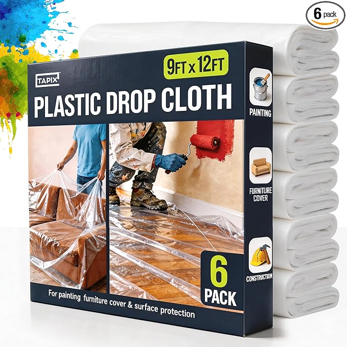 12 x 9 Ft Drop Cloths – Plastic Sheeting & Painters Plastic Tarps by Tapix