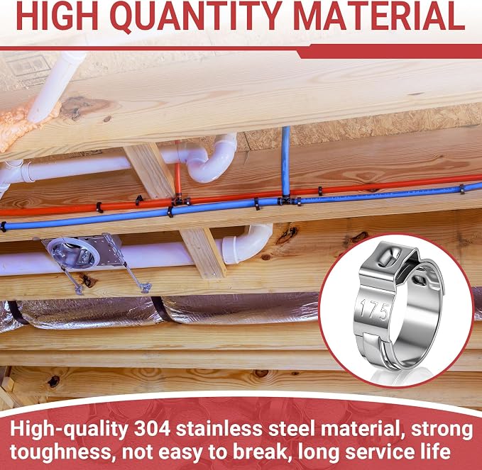 200 Pcs 1/2 Inch PEX Cinch Clamps, 304 Stainless Steel Crimp Rings Single Ear - Image 5
