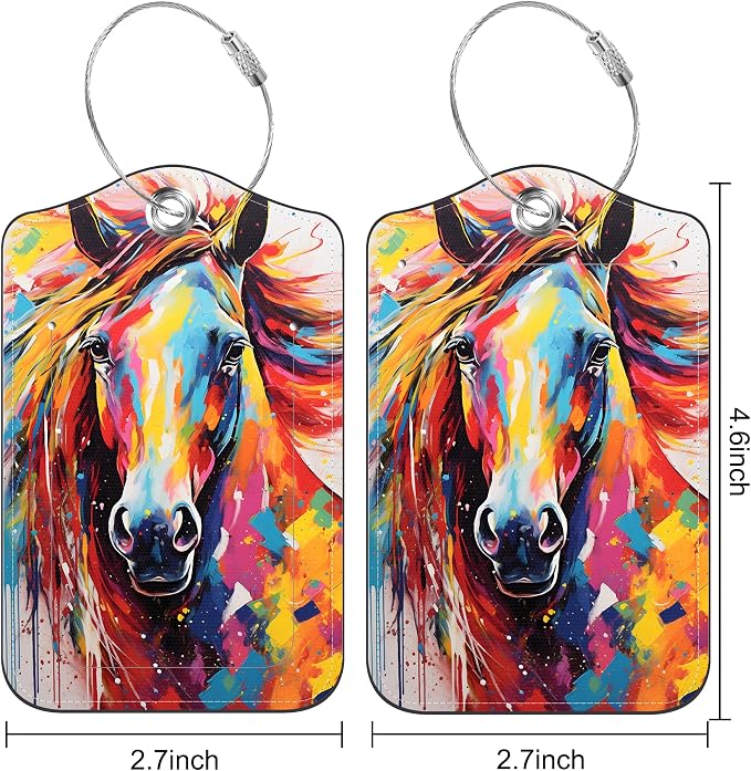 Set of 2 Luggage Tags for Suitcase Abstract Horse Leather Baggage Tags Set - Image 2