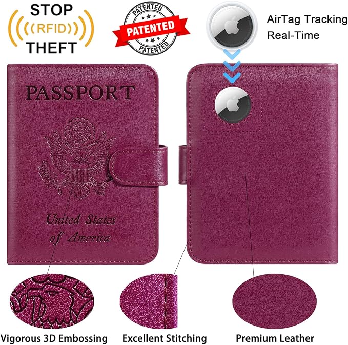 Airtag Passport Holder Cover Wallet RFID Blocking Leather Case Travel - Image 3