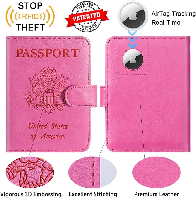 Airtag Passport Holder Cover Wallet RFID Blocking Leather Case Travel - Image 2