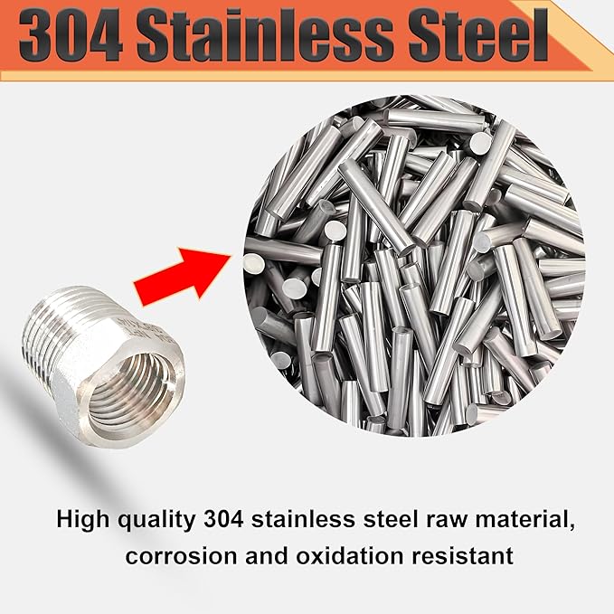 1" NPT Male to 3/4" NPT Female Reducer Bushing, 304 Stainless Steel Pipe Hex - Image 2