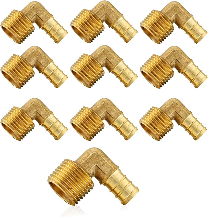 10Pack Seelink PEX Fittings, Pex 1/2" x 3/4" Male Threaded NPT Elbow | Brass by Seelink