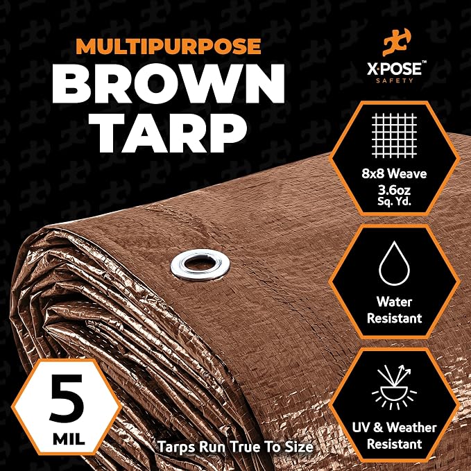 Multipurpose Protective Cover Brown Poly Tarp 6' x 8' - Image 2