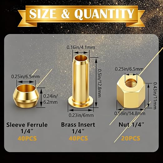 100PCS 1/4" Brass Compression Fittings Assortment kit, Sleeve Ferrule, Nut - Image 2