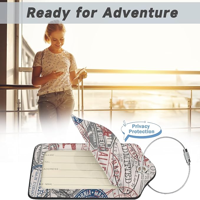 Set of 2 Luggage Tags for Suitcases, Leather Passport Travel Stamps Baggage Tags - Image 5