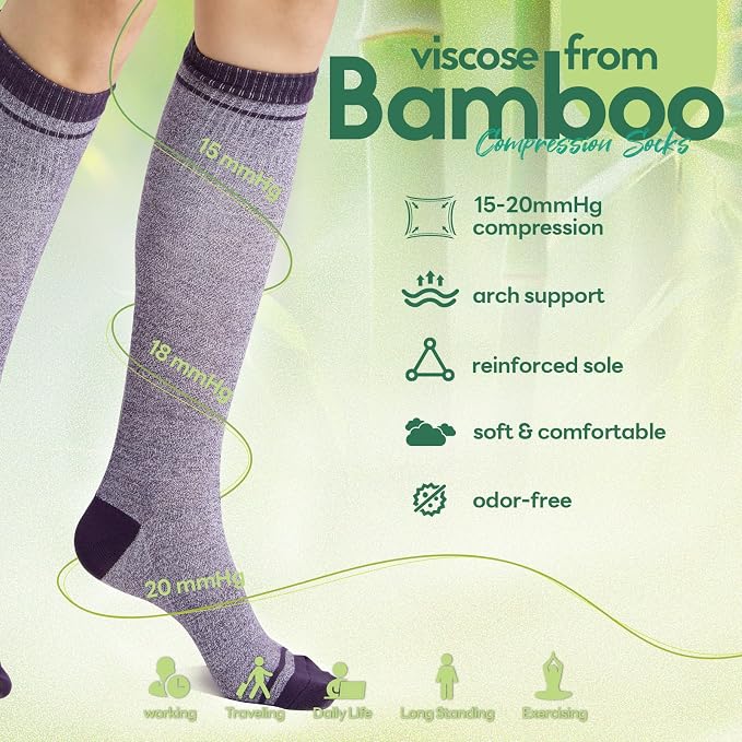 Compression Socks Women & Men, 15-20 mmHg Bamboo Viscose Knee High Soft Support - Image 5