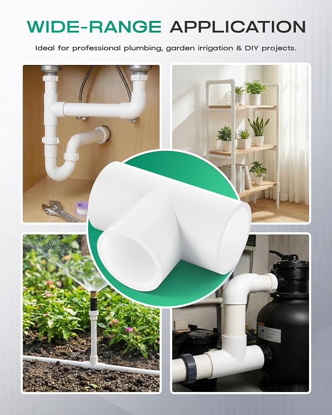 2-Pack 2 Inch PVC Tee Pipe Fittings, 3 Way Socket x Socket, Schedule 40 PVC - Image 7